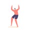 Happy Male Character Jumping with Hands Up, Man Celebrating Beach Party. Person in Swimming Shorts Fun on Vacation