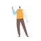 Happy Male Character Waving Hand, Bearded Mustached Man in Casual Clothes Show Welcome Gesture, Cheerful Gesturing