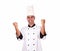 Happy male chef showing winning gesture with hands