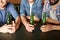 Happy male friends drinking beer at bar or pub