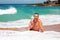 Happy man on the beach in Suances, Spain