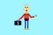 Happy man with briefcase and carry smartphone in car toon style.