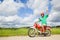 Happy man driving a moped