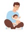 Happy man father with small child. Vector illustration in flat style.