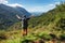 Happy man hiker on the mountain