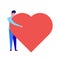 Happy man Hugging heart. Love yourself, Valentines Day Embrace symbol vector illustration