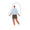 Happy man jumping with jump or skipping rope. Healthy active person doing cardio exercises, training his endurance
