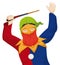 Happy man with Monocuco clothes and rod for Barranquilla`s Carnival, Vector illustration