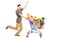 Happy man pushing a shopping cart
