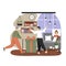 Happy man staying home in quarantine receiving gift box from his girlfriend sending it online, flat vector illustration.