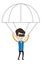 Happy man in vr headset flying with parachute.