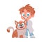 Happy man who takes care of animals and adorable cat. Vector Illustration.