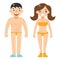 Happy man woman beach dress nude characters flat design vector illustration