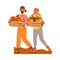 Happy Man and Woman Character Harvesting Carrying Wooden Crate with Ripe Agricultural Crops Vector Illustration