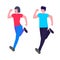 Happy man and woman running. Vector Illustration in flat style for marathon, city run, training, cardio exercising. Sport, jogging