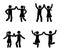 Happy man and woman stick figure dancing together. Black and white couple enjoy party icon.