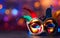 Happy Mardi Gras poster. Banner template with a Venetian carnival mask on blurred colourful background