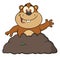 Happy Marmot Cartoon Character Waving In Groundhog Day
