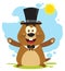 Happy Marmot Cartoon Mascot Character Wearing A Cylinder Hat And Welcoming Under Sunshine