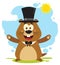 Happy Marmot Cartoon Mascot Character Wearing A Cylinder Hat And Welcoming Under Sunshine.