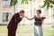 Happy marriage concept. Groom kissing brides hand