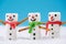 Happy Marshmallow Family Play in Snow. Funny Festive Christmas Card