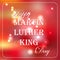 Happy Martin Luther King Day free typography greeting card with red bokeh background.