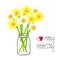 Happy Mather`s Day typography banner. Daffodil in jar. Art spring yellow flowers design element object isolated