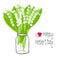 Happy Mather`s Day typography banner. Lily of the valley in jar. Art spring white flowers design element