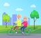 Happy Mature Couple Riding Together on Bike