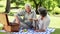 Happy mature people eating a picnic