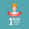 Happy may day lettering vector background. Labour Day logo with worker man. International Workers day illustration.
