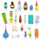 Happy medicine characters emojji vector illustration. Cute medical thermometer, syringe, tablets smile plaster isolated