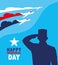 happy memorial day card with silhouette of military and airplanes
