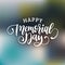 Happy Memorial Day handwritten phrase in vector. National american holiday illustration on blurred background.