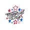 Happy Memorial Day handwritten phrase in vector. National american holiday illustration with color stars.