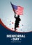 Happy memorial day USA. American soldier running with flag. vector illustration design