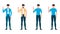 Happy men shows gesture of victory by hand and other hand on waist. flat hand gesture vector