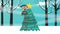 Happy merry christmas card with elf in pine tree