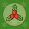 Happy merry christmas, decorative holly berry green background line fill icon