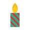 Happy merry christmas, striped burning candle decoration, celebration festive flat icon style
