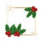 Happy merry christmas tree branches and cherries frame