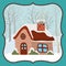 Happy mery christmas card with cute house