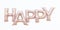 Happy metalic text on white background, metalic foil balloons typography,