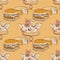 Happy mice, cheese and hamburger seamless pattern