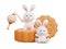 Happy mid autumn festival with cute rabbit and mooncake, traditional celebrations in Asian, 3d rendering