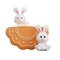 Happy mid autumn festival with cute rabbit and mooncake, traditional celebrations in Asian, 3d rendering