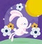 Happy mid autumn festival, funny bunny flowers moon nature, blessings and happiness
