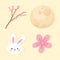 Happy mid autumn festival, head rabbit sakura branch moon and flowers icons