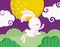 Happy mid autumn festival, rabbit jumping cartoon moon clouds nature, blessings and happiness